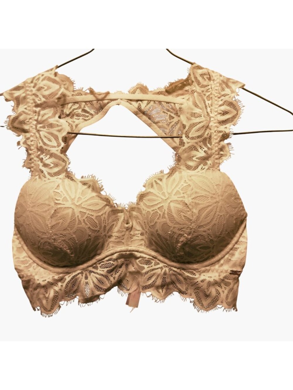 Victorias Secret Pink Bralette Lace Push Up Floral Lace Overlay Lined Cup Small